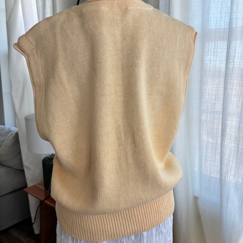 90s Vintage Yarn Works 100% Cotton V Neck Cable Knit Sweater Vest Gold Buttons M - Picture 2 of 6